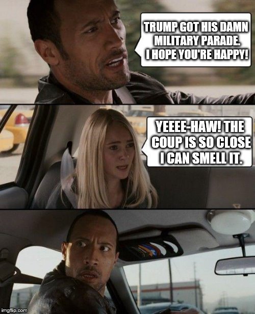 A meme about the possibility of a coup at President Trump's Military parade in Washington, D.C.