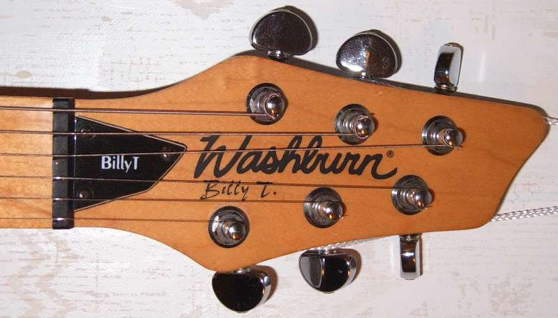Head of a Washburn Billy T. electric guitar from the Washburn Guitar Collection at TexasThinkTank.Net