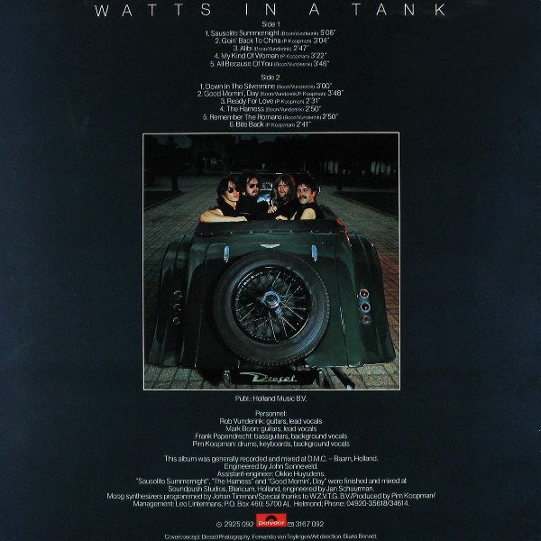 Back cover for the albom Watts in a Tank for the Dutch band Diesel.