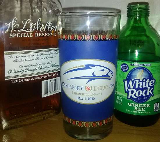 A favorite cocktail of W.L. Weller Kentucky Straight Wheated Bourbon Whiskey by The Buffalo Trace Distillery and White Rock Ginger Ale, mixed in my Kentucky Derby mint julep glass made for the 136th running of the Churchill Downs classic held every May in the South End of Louisville.