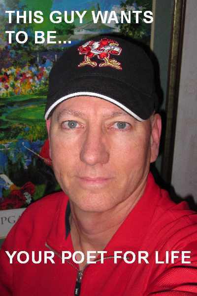 Chrome Dome Mike Kimbro's poetry meme, which originated as a selfie photo, in which I was showing off my black University of Louisville Cardinals cap at my home in Grapevine, Texas.