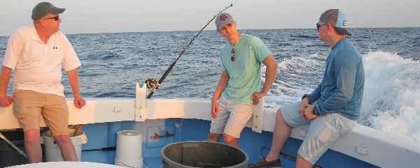 Onboard the Big John charter boat out of Destin are Lee Skalruud, Marshall Kimbro, and Thomas Maxwell, and while we got a bit queezy, none of us got sea sick, not doubt thanks to the dramamine we took before leaving Destin harbor.