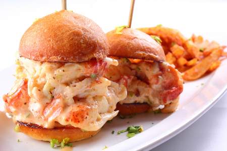 A pic of Sin City's answer to the chicken salad sandwich, the lobster sliders served at the Delmonico Steakhouse, a cafe owned by celebrity chef Emeril Lagasse at the the Grand Canal Shoppes at The Venetian Resort and Casino in Las Vegas, NV.