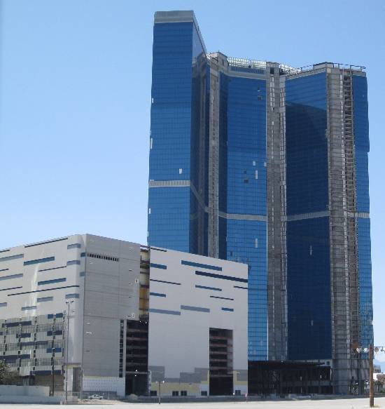 Photo of the Fontainebleau Resort building structure in Las Vegas taken from Paradise Road just South of the SLS Resort Casino, taken by the author in April 2015.