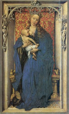 Picture by Rogier van der Weyden from 1431, depicting Mother Mary nursing the baby Jesus.