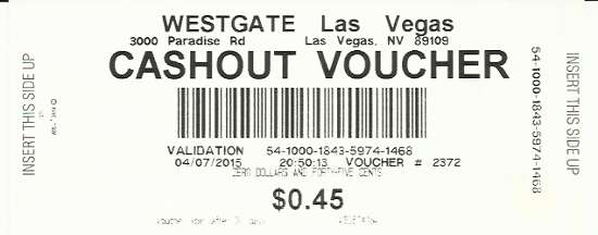 From the Westgate Resort in Las Vegas is a cashout voucher from my Spring 2015 Las Vegas trip.