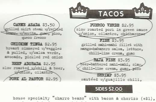 Here's sample of the menu from the tacos and beer cafe, one of Las Vegas' top taquerias.