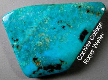 Photo of polished bisbee turquoise courtesy of Roger Weller of the Cochise College Geology Department in Sierra Vista, Arizona.