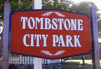 Sign for the City Park on Allen Street in Tombstone, Arizona.