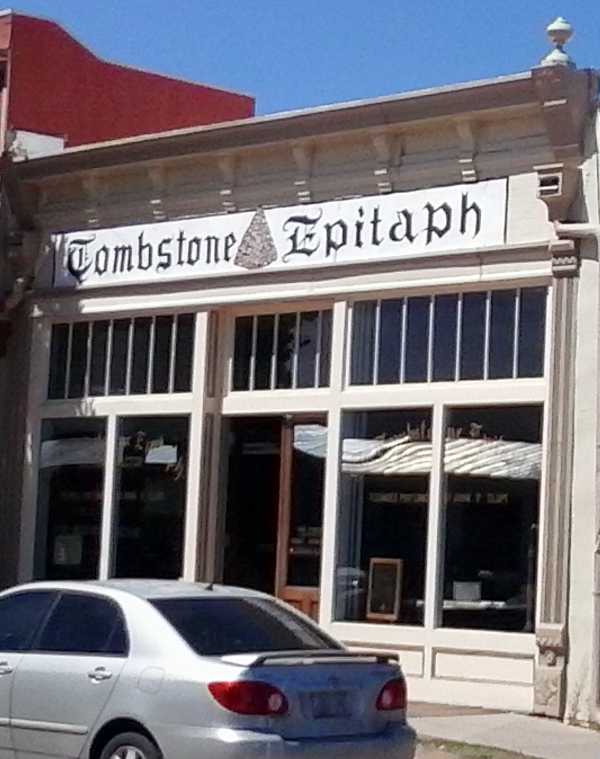 Photo of the Tombstone Epitaph building on 5th Street in Tombstone, AZ.  It's the newspaper for the town too tough to die.