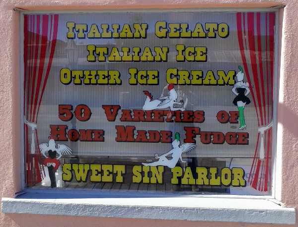 The Fallen Angel Sweet Sin Parlor serves home made fudge and Italian Gelato ice cream.