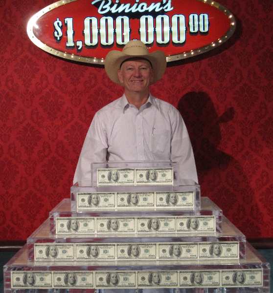 Chrome Dome Mike Kimbro pictured with lots of money at Binion's Gambling Hall on Fremont Street in Las Vegas, NV.  It's a key part of the Fremont Street Experience.