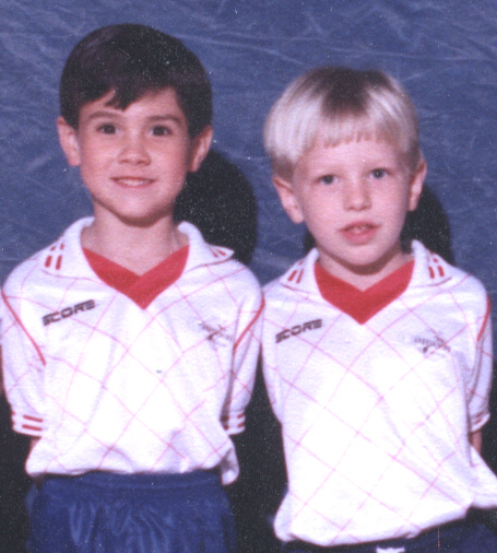 Marshall with Thomas Maxwell in younger days, team mates playing in the Colleyville, TX Youth Soccer Association League.